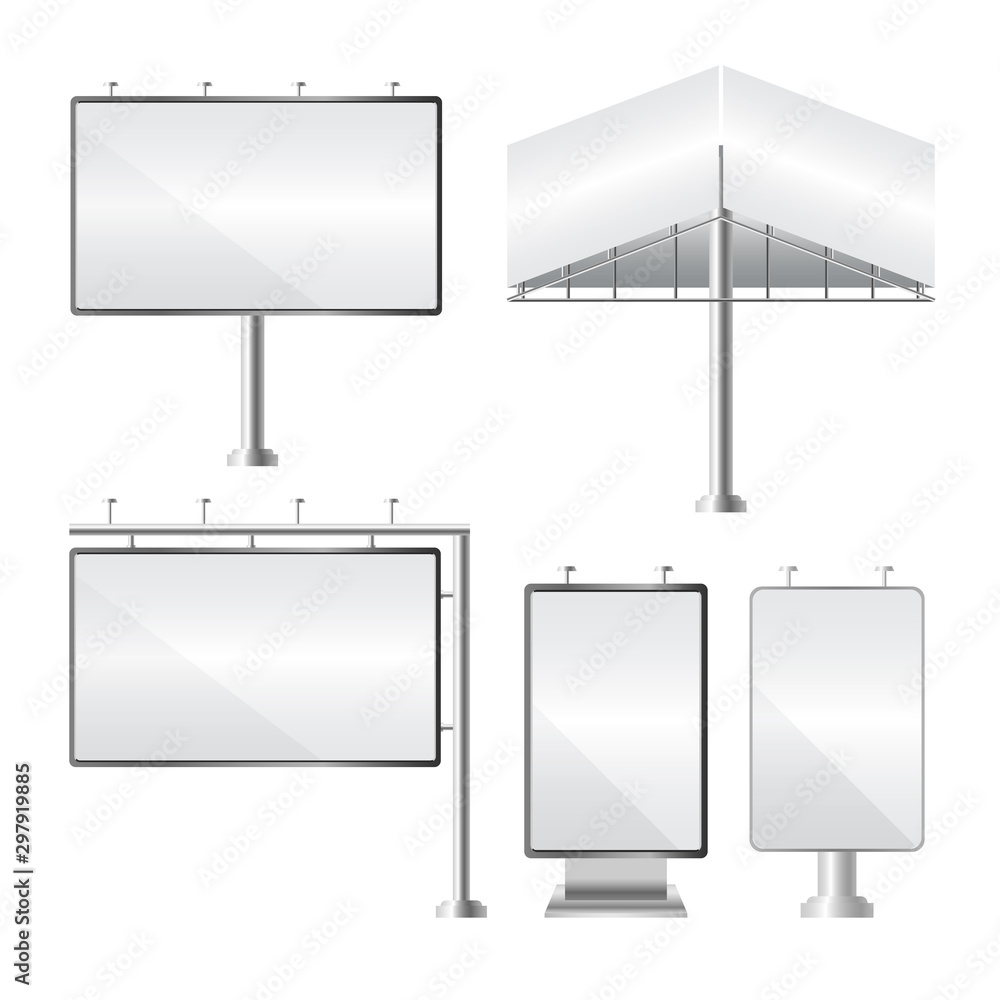 Aufkleber blank billboard. mockup and template for your advertisement and design. realistic set of different p