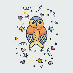 Cute doodle owl. Hand drawn vector illustration