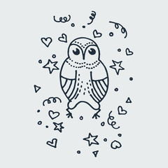 Cute doodle owl. Hand drawn vector illustration