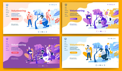 Template for landing page, website, presentation or banner on the topic Volunteering...Digital flyer, also can be print advertising. Vector illustration...