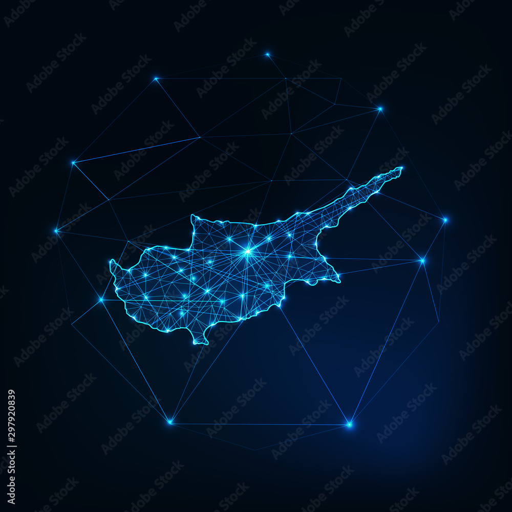 Wall mural cyprus map outline with stars and lines abstract framework. communication, connection concept.