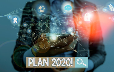Text sign showing Plan 2020. Business photo showcasing detailed proposal doing achieving something...