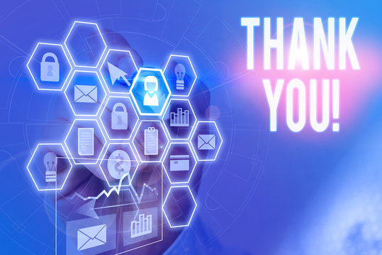 Handwriting text writing Thank You. Conceptual photo polite expression used when acknowledging gift service compliment Picture photo system network scheme modern technology smart device