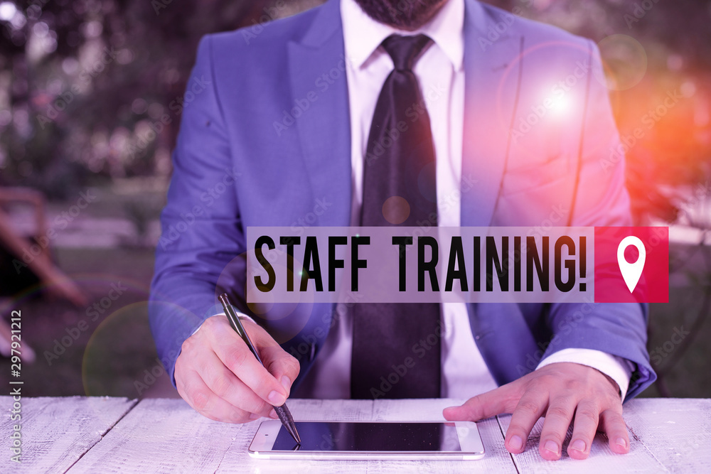 Aufkleber word writing text staff training. business photo showcasing program that helps employees learn speci