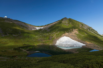 Fototapeta na wymiar 乗鞍岳の雪渓、池