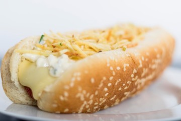 hot dog with blur in the background