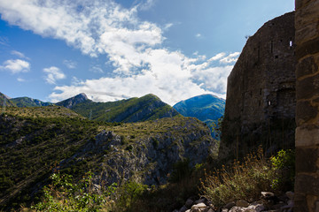 Fototapeta na wymiar Stari Bar (Old Bar), Montenegro, the different view of the ancient city fortress, an open-air museum and the largest and the most important Medieval archaeological site in the Balkans, archaeologicall