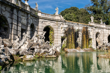 Eolo Fountain and fall at the Royal Palace of Caserta, Italy.