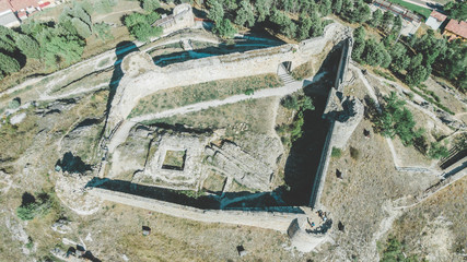 Aerial view of castle to Aguilar de Campoo, Palencia, Spain