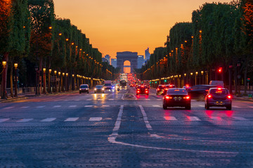 Arc de Triomphe at dusk in Paris