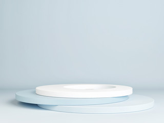 Mock up podium, blue background, abstract composition, 3d rendering, 3d illustration