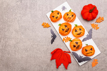 Funny Halloween Sushi Pumpkins Jack o Lantern, Sushi Monsters. Temari sushi, sushi balls. Healthy...