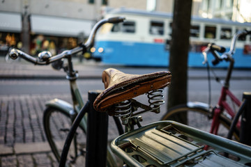 Parked bicycles on the street
