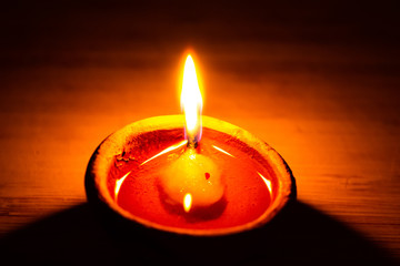 Diwali diya lit in the dark