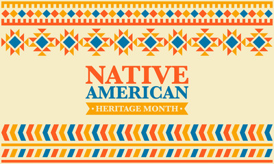 Native American Heritage Month in November. American Indian culture. Celebrate annual in United States. Tradition pattern. Poster, card, banner and background. Vector ornament, illustration