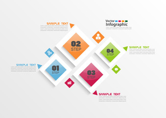 Modern vector abstract colorful infographic elements. Four  steps infographics with colorful squares. Vector business. Eps 10