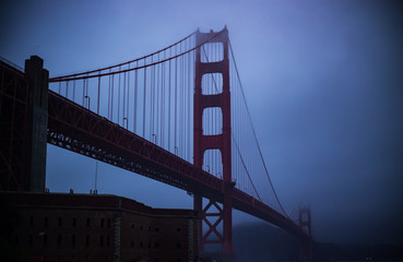 Golden Gate Bridge through a Misty Winter Night