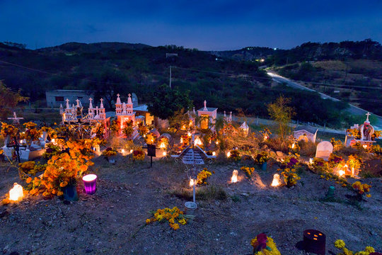 Cemetery decoration in a day of the dead mexican tradition