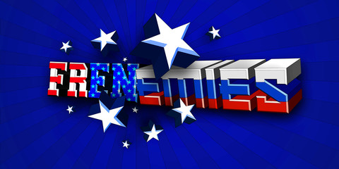 Volatile Friendly Rivalry. The New Norm for US Foreign Policy. - 3D Illustration idea of the word ‘friend’ combined with the word ‘enemy’ in the flag colours of the USA and Russia.