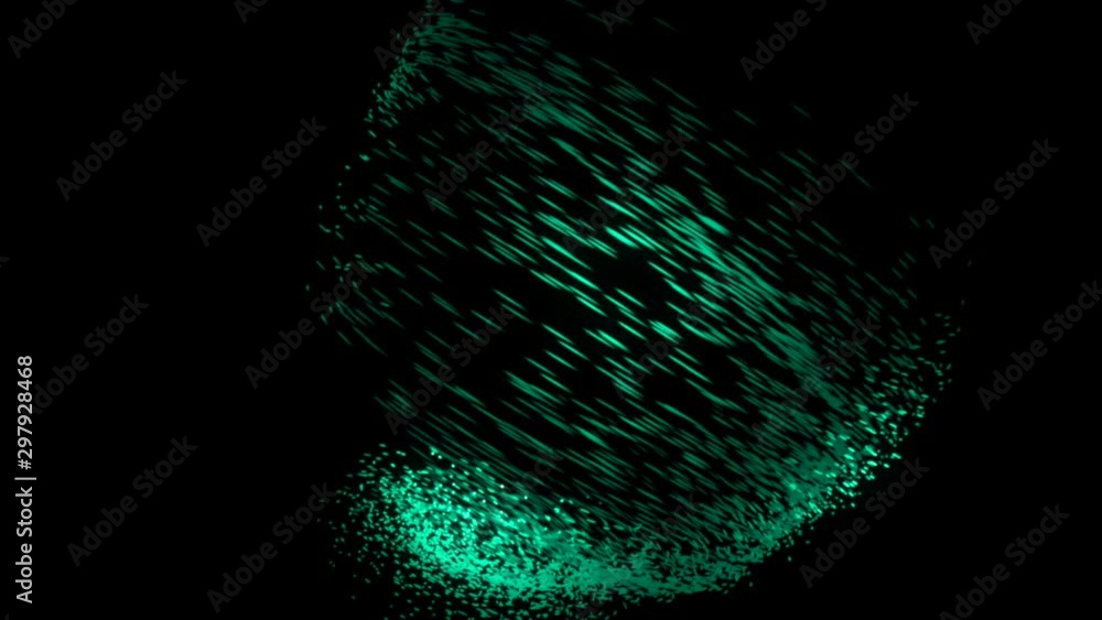 Poster particles shimmering in the dark. animation. beautiful abstraction of mesmerizing whirlwind of multi