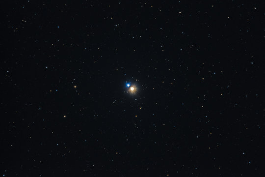 The double star system Albireo in the constellation cygnus photographed from Mannheim in Germany.