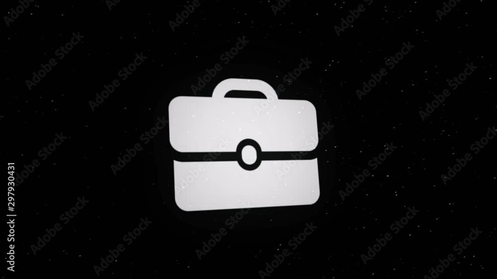 Poster abstract animation of plexus network briefcase icon on black background with flowing white particles