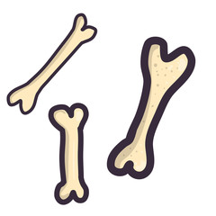 Cartoon bone set in doodle style. Halloween horror illustration. Flat vector isolated elements.