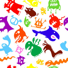 Seamless pattern monsters funny. Happy Halloween. Vector illustration