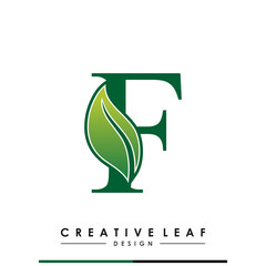 Initial Letter F With Leaf Luxury Logo. Green leaf logo Template vector Design.