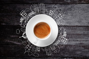 Cup of coffee and modern city concept