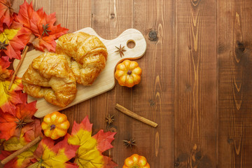 Thanks giving celebration food table top view,flat lay with copy space 