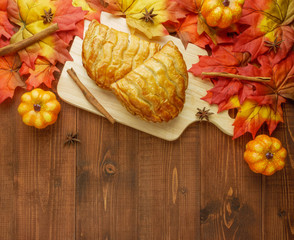 Thanks giving celebration food table top view,flat lay with copy space 