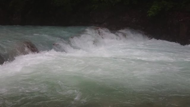 Exuberant white water stream in forest near Partnach Gorge / Germany