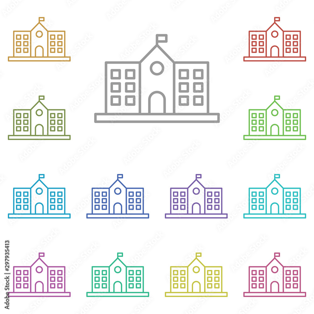 Poster school, building multi color icon. simple thin line, outline vector of buildings icons for ui and ux