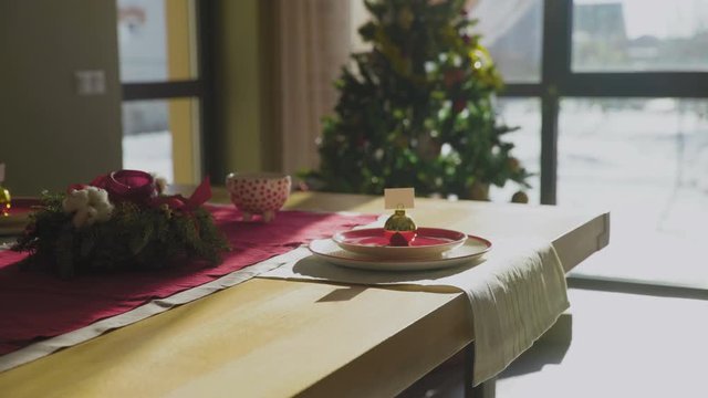 Young Woman Setting the Table for Christmas party