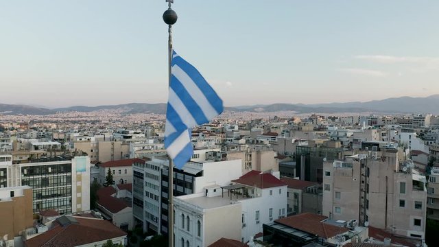 Greece Flag Slow Motion Athens Greece Drone