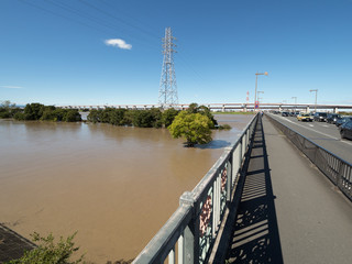 台風で増水した荒川　足立区西新井橋付近