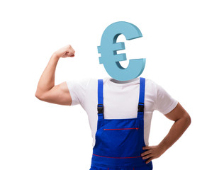 Worker with euro head in business concept