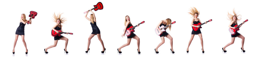 Woman playing guitar isolated on the white