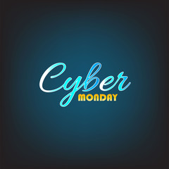 Naklejka na ściany i meble Cyber Monday sales design template. Vector illustration of a neon lamp with digital light, particles, and light effects.
