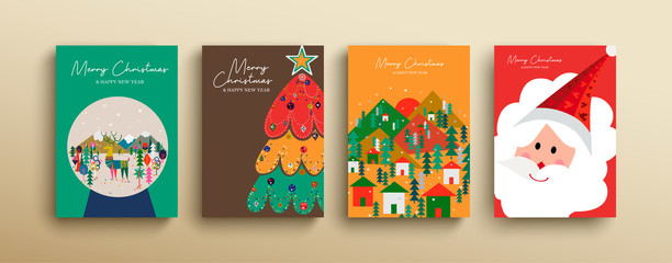 Christmas and new year cute scandinavian card set