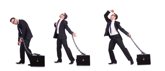 Businessman with chain isolated on the white