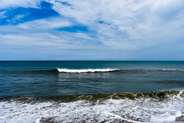 beautiful blue ocean with blue sky at mahabalipuram tamil nadu india