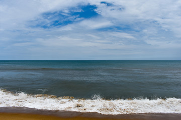 beautiful blue ocean with blue sky at mahabalipuram tamil nadu india