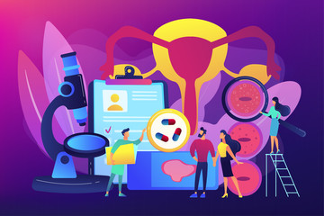 HPV virus checkup. Viral infection diagnosis. Human papillomavirus treatment, HPV early diagnostics, medications for human papillomavirus concept. Bright vibrant violet vector isolated illustration