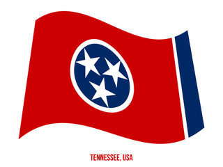 Tennessee Flag Waving Vector Illustration on White Background. USA State Flag