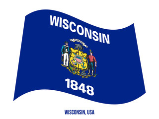 Wisconsin Flag Waving Vector Illustration on White Background. USA State Flag