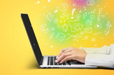 Woman typing computer.