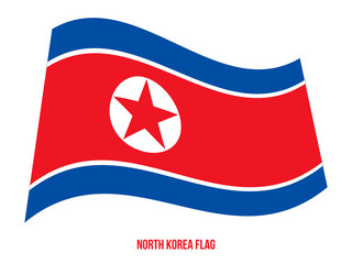 North Korea Flag Waving Vector Illustration on White Background. North Korea National Flag.