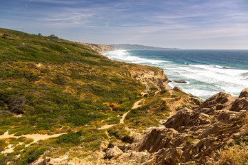 Sweeping Landscape View of Torrey Pines State Park and Southern California Pacific Ocean Coastline north of San Diego